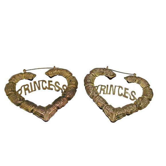 Chunky Princess Earrings Bamboo Thick Heart Shaped Hoop Dangle Fashion 2.5x3" - Picture 1 of 10